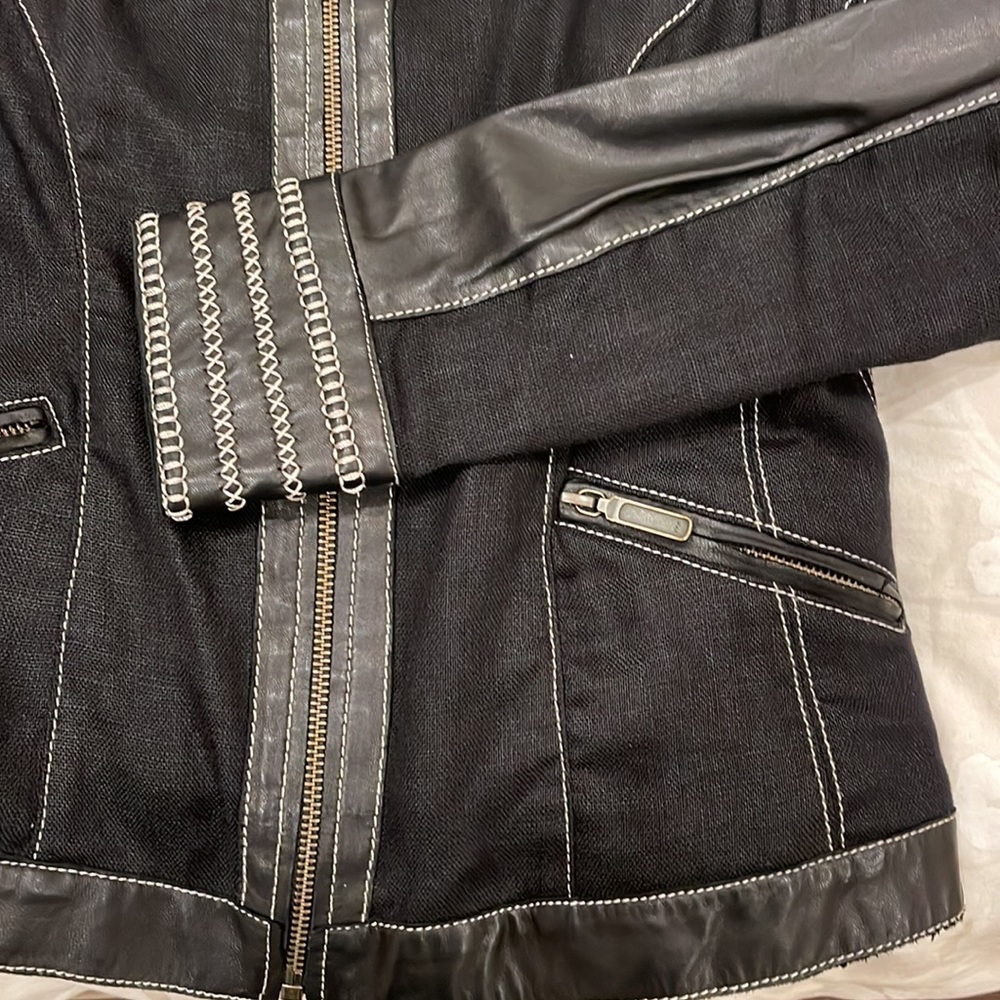CC Couture Linen and Leather Zip Up Jacket - Picture 7 of 7